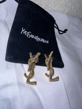 Gold-tone YSL Logo Drop Earrings rustic gold